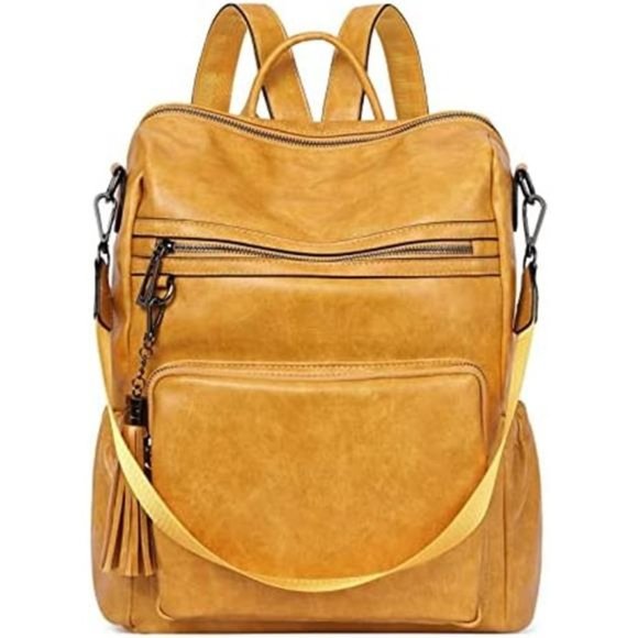Handbags - Backpack Purse for Women Fashion Leather 3-7 Oil Wax Two-toned Yellow(shiny)